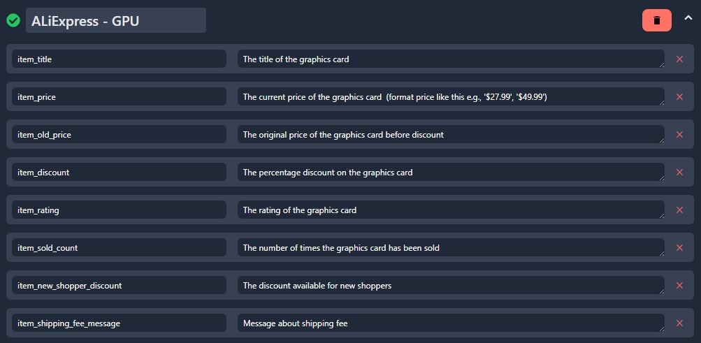 AI configuration interface showing natural language extraction