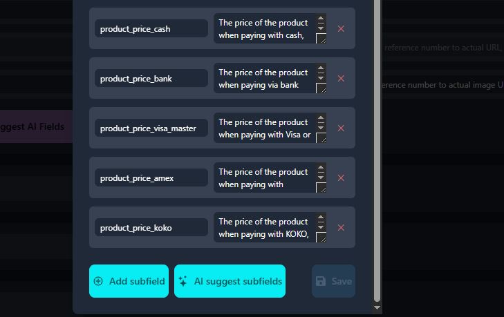 AI configuration interface showing natural language extraction